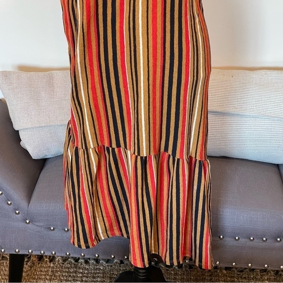 Zara Dress Striped Crepe Asymmetric Hem Short Sleeve Tan Black White Size Small - Picture 4 of 10